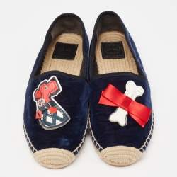 Pre Owned Tory Burch Blue Velvet Beacher Espadrille Flats Size Size 39