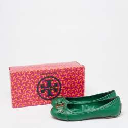 Pre Owned Tory Burch Green Leather Cline Ballet Flats Size 37.5