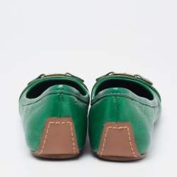 Pre Owned Tory Burch Green Leather Cline Ballet Flats Size 37.5