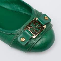 Pre Owned Tory Burch Green Leather Cline Ballet Flats Size 37.5