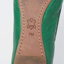 Pre Owned Tory Burch Green Leather Cline Ballet Flats Size 37.5