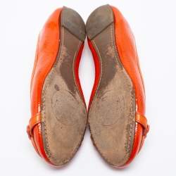 Pre Owned Tory Burch Orange Patent Leather Aaden Ballet Flats Size 37.5