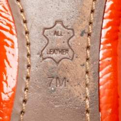 Pre Owned Tory Burch Orange Patent Leather Aaden Ballet Flats Size 37.5