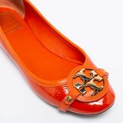 Pre Owned Tory Burch Orange Patent Leather Aaden Ballet Flats Size 37.5