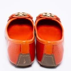 Pre Owned Tory Burch Orange Patent Leather Aaden Ballet Flats Size 37.5