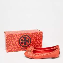 Pre Owned Tory Burch Scarlet Red Leather Cline Ballet Flats Size 37.5