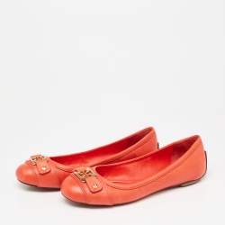 Pre Owned Tory Burch Scarlet Red Leather Cline Ballet Flats Size 37.5