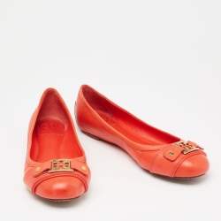 Pre Owned Tory Burch Scarlet Red Leather Cline Ballet Flats Size 37.5