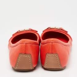 Pre Owned Tory Burch Scarlet Red Leather Cline Ballet Flats Size 37.5