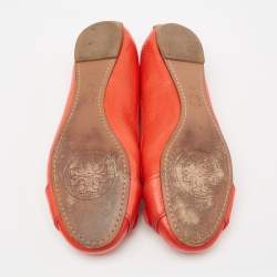 Pre Owned Tory Burch Scarlet Red Leather Cline Ballet Flats Size 37.5