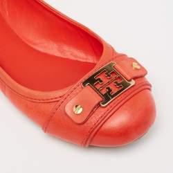 Pre Owned Tory Burch Scarlet Red Leather Cline Ballet Flats Size 37.5