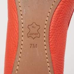 Pre Owned Tory Burch Scarlet Red Leather Cline Ballet Flats Size 37.5