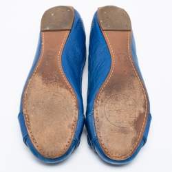 Pre Owned Tory Burch Blue Leather Cline Ballet Flats Size 37.5