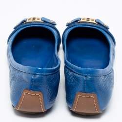 Pre Owned Tory Burch Blue Leather Cline Ballet Flats Size 37.5