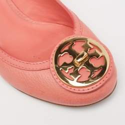 مملوكة مسبقًا Tory Burch Salmon Pink Leather Selma Wedge Pumps Size 39