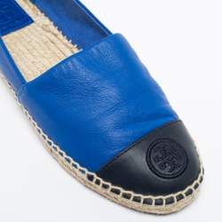 Pre Owned حذاء إسبادريل فلات توري برش جلد أزرق رويال/أسود مقاس 39.5