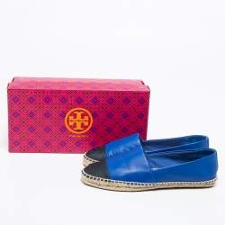 Pre Owned حذاء إسبادريل فلات توري برش جلد أزرق رويال/أسود مقاس 39.5