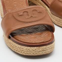 Pre Owned Tory Burch Brown Leather Fleming Espadrille Slides Size 37