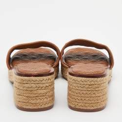 Pre Owned Tory Burch Brown Leather Fleming Espadrille Slides Size 37