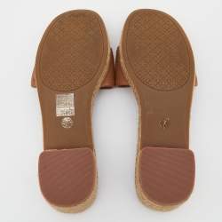 Pre Owned Tory Burch Brown Leather Fleming Espadrille Slides Size 37