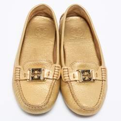 Pre Owned حذاء لوفرز توري برش كندريك جلد ذهبي مقاس 38