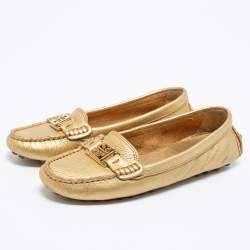 Pre Owned حذاء لوفرز توري برش كندريك جلد ذهبي مقاس 38