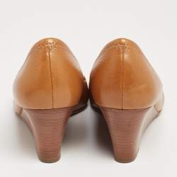 Pre Owned حذاء كعب عالي توري برش جوليان جلد بني كعب روكي مقدمة مفتوحة مقاس 38