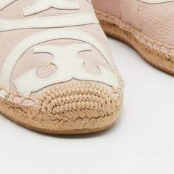 مملوكة مسبقًا حذاء فلات إسبادريل توري برش جلد لامع وكانفاس أبيض/وردي مقاس 37.5