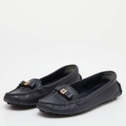 Pre Owned Tory Burch Black Leather Bow Loafers Size 36