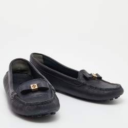 Pre Owned Tory Burch Black Leather Bow Loafers Size 36