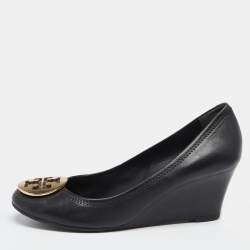 Tory Burch Black Leather Sophie Embellished Wedge Pumps Size 39 Tory Burch  | TLC