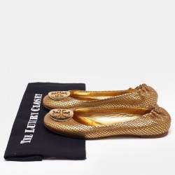 مملوكة مسبقًا Tory Burch Gold Snakeskin Embossed Leather Minnie Ballet Flats Size 38