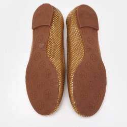 مملوكة مسبقًا Tory Burch Gold Snakeskin Embossed Leather Minnie Ballet Flats Size 38