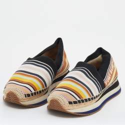 Pre Owned Tory Burch Multicolor Stretch Fabric Daisy Logo Espadrille Slip On Sneakers Size 37.5