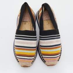 Pre Owned Tory Burch Multicolor Stretch Fabric Daisy Logo Espadrille Slip On Sneakers Size 37.5
