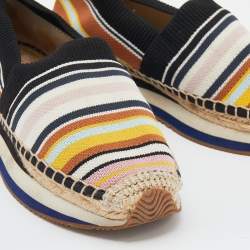 Pre Owned Tory Burch Multicolor Stretch Fabric Daisy Logo Espadrille Slip On Sneakers Size 37.5