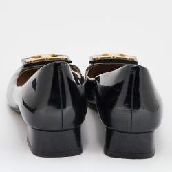 Pre Owned حذاء باليرينا فلات توري برش جي جي جلد أسود لامع مقاس 39