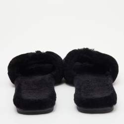 مملوكة مسبقًا Tory Burch Black Shearling Double T-Fluffy Flat Slides Size 40