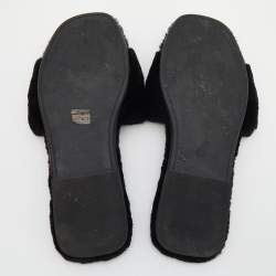 مملوكة مسبقًا Tory Burch Black Shearling Double T-Fluffy Flat Slides Size 40