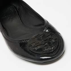 Pre Owned Tory Burch Black Patent Leather Reva Scrunch Ballet Flats Size 38 