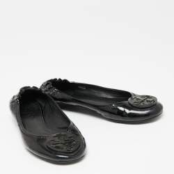 Pre Owned Tory Burch Black Patent Leather Reva Scrunch Ballet Flats Size 38 