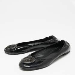 Pre Owned Tory Burch Black Patent Leather Reva Scrunch Ballet Flats Size 38 