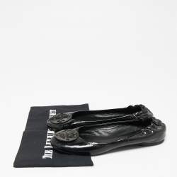 Pre Owned Tory Burch Black Patent Leather Reva Scrunch Ballet Flats Size 38 