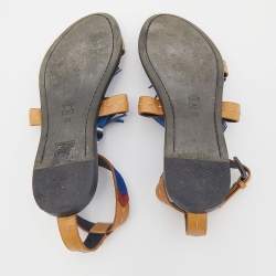 Pre Owned Tory Burch Multicolor Leather Weaver Tasseled Flat Sandals Size 38