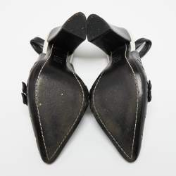 Pre Owned Tory Burch Black/White Polka Dot Leather Kay Slingback Sandals Size 37.5