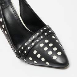 Pre Owned Tory Burch Black/White Polka Dot Leather Kay Slingback Sandals Size 37.5