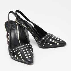 Pre Owned Tory Burch Black/White Polka Dot Leather Kay Slingback Sandals Size 37.5