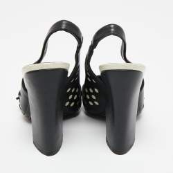 Pre Owned Tory Burch Black/White Polka Dot Leather Kay Slingback Sandals Size 37.5