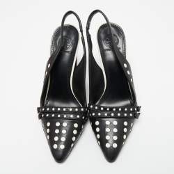 Pre Owned Tory Burch Black/White Polka Dot Leather Kay Slingback Sandals Size 37.5