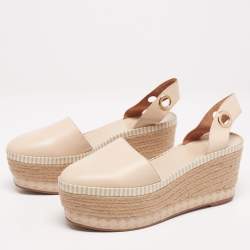 Pre Owned Tory Burch Cream Leather Dandy Ankle Wrap Espadrille Wedge Sandals Size 41